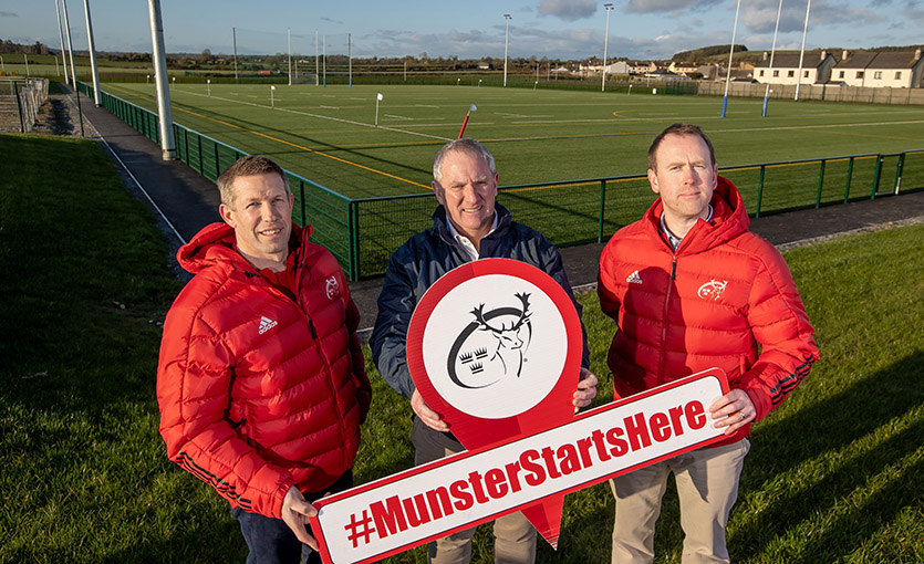 Munster Rugby Head of Rugby Development Colm McMahon, DIrector Fethard Town Park Maurice Moloney  and Munster Rugby Chief Operating Officer Phillip Quinn at the launch of the Regional Centre of Excellence for Munster Rugby at Fethard Town Park ©INPHO