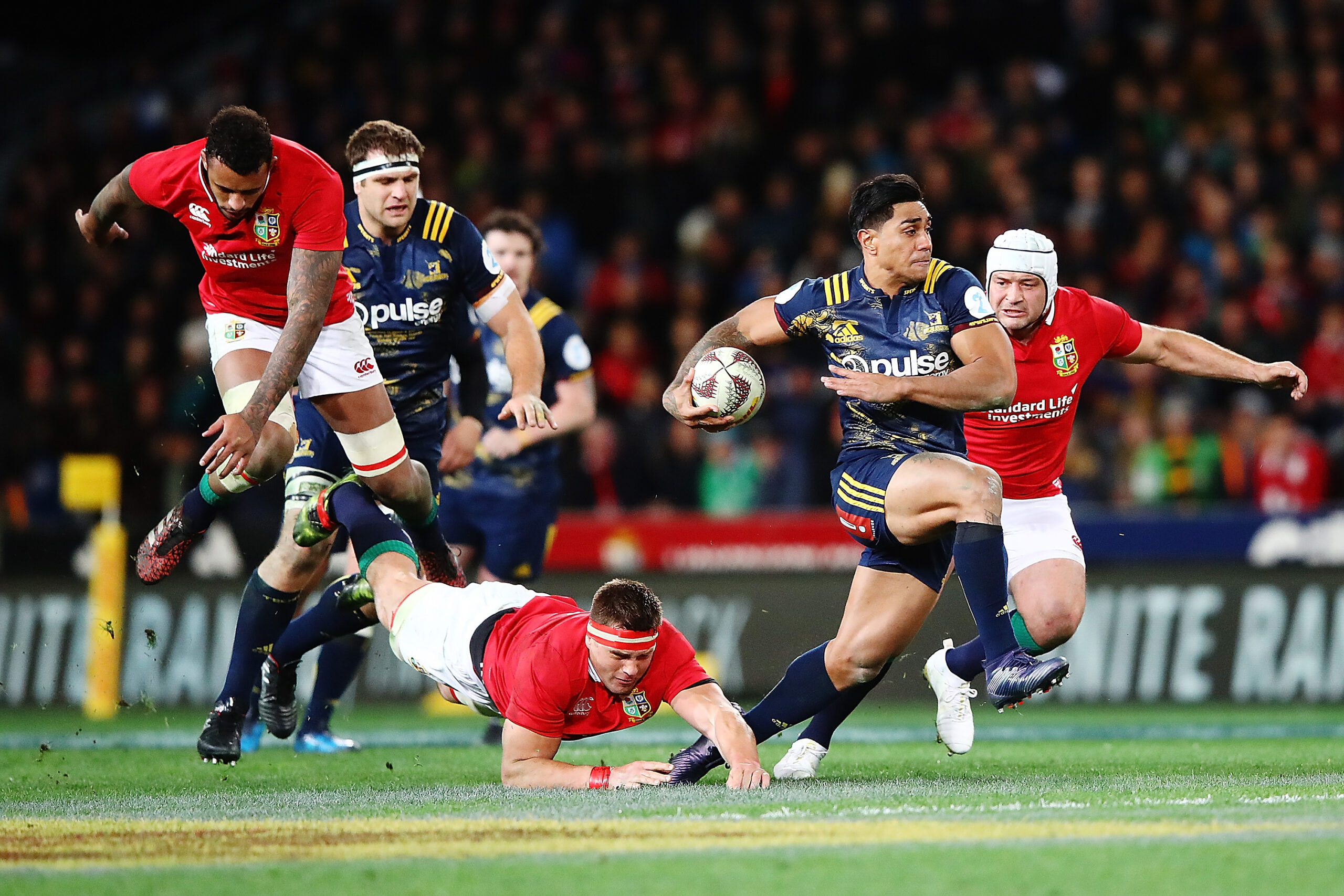 Malakai Fekitoa in action for the Highlanders during their victory over the British & Irish Lions in 2017. (Photo by Hannah Peters/Getty Images)