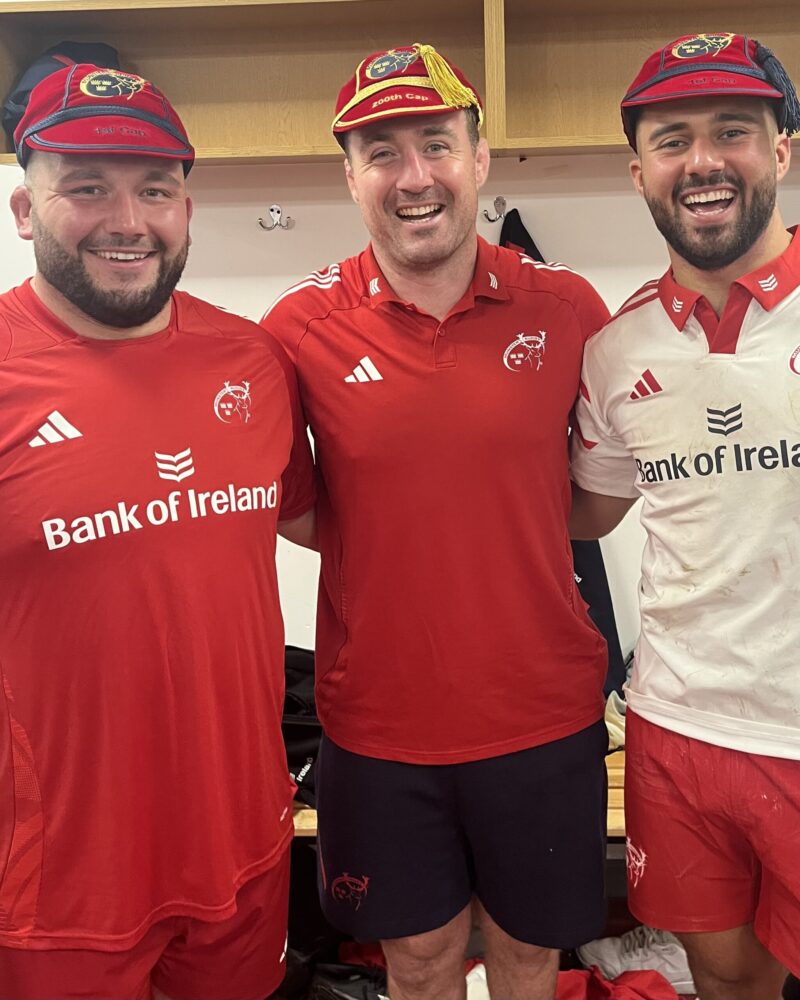 Niall Scannell after his 200th appearance with first-cap Conor Bartley and Dan Kelly. 