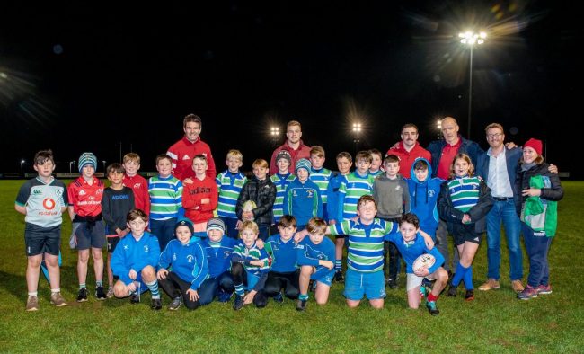 Billy Holland, Alex McHenry and James Cronin visit Kinsale RFC.