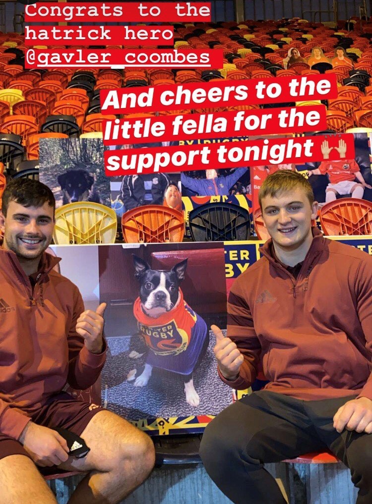 Jack O'Sullivan and Gavin Coombes with their pet dog.