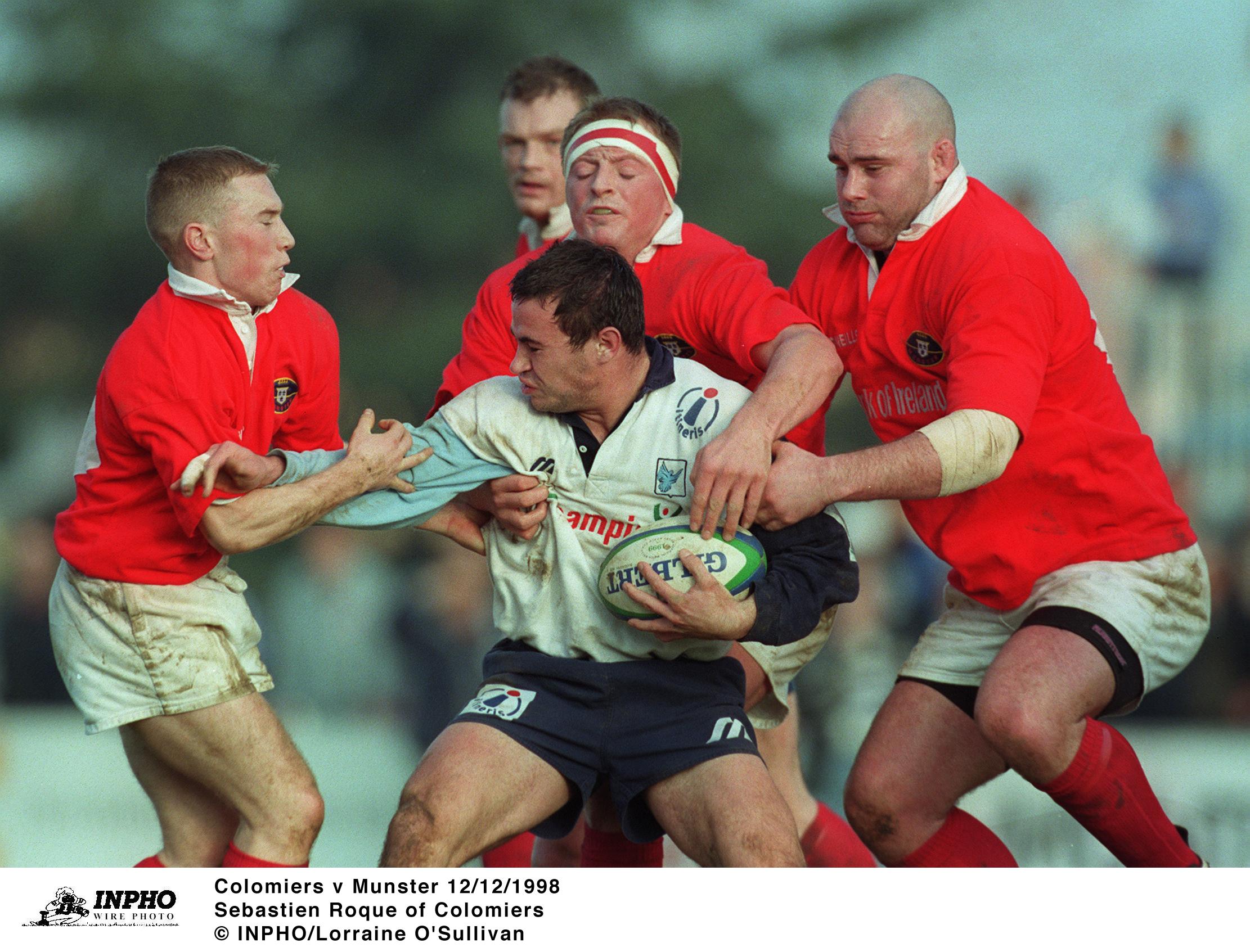 Peter Stringer, Mick O'Driscoll and Johan Hayes in action against Colomiers.