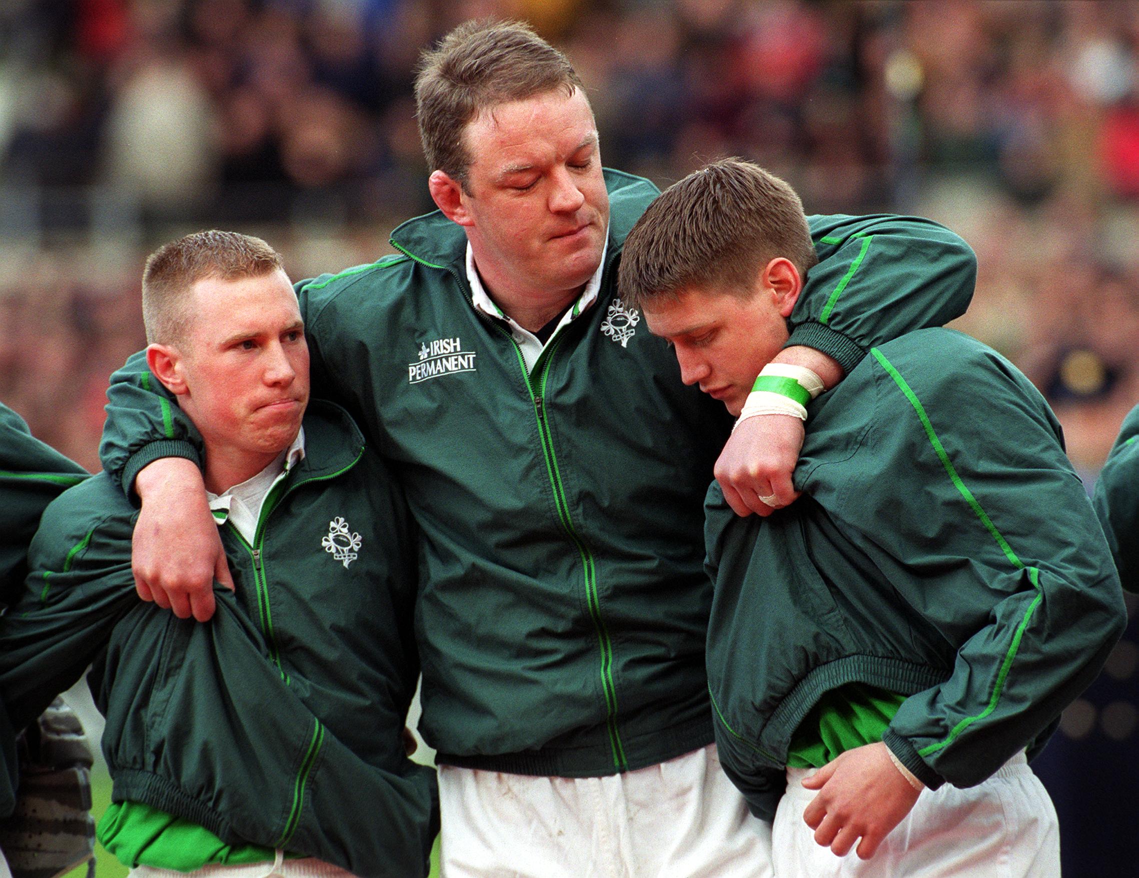 Peter Stringer with Mick Galwey and Ronan O'Gara.