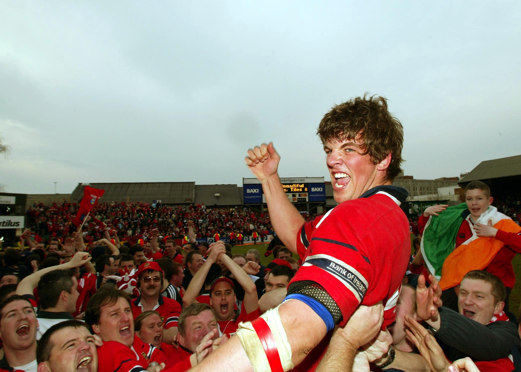 Celebrating a famous win at Welford Road in 2003.