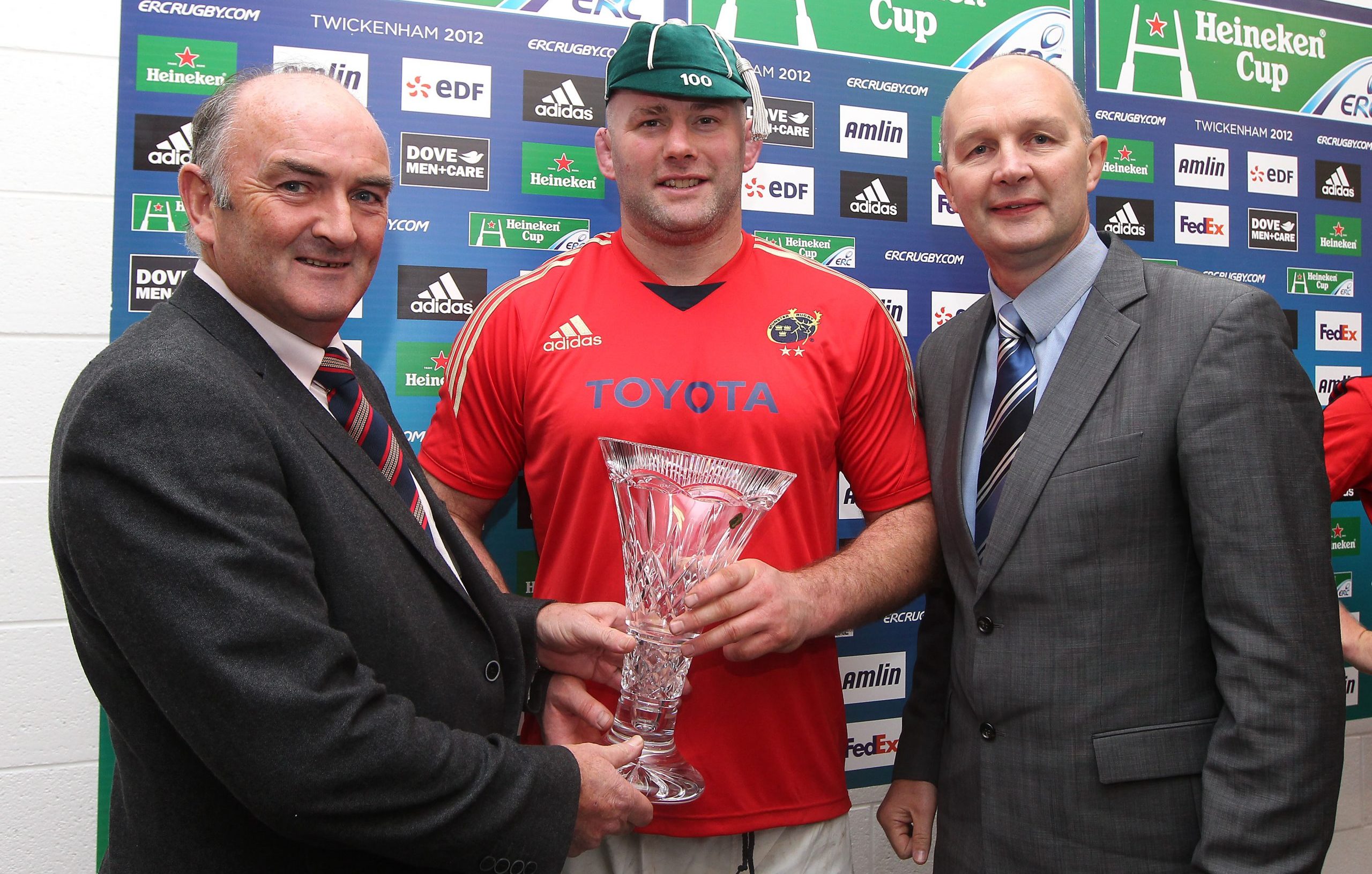 John Hayes receives his 100th Champions Cup cap.