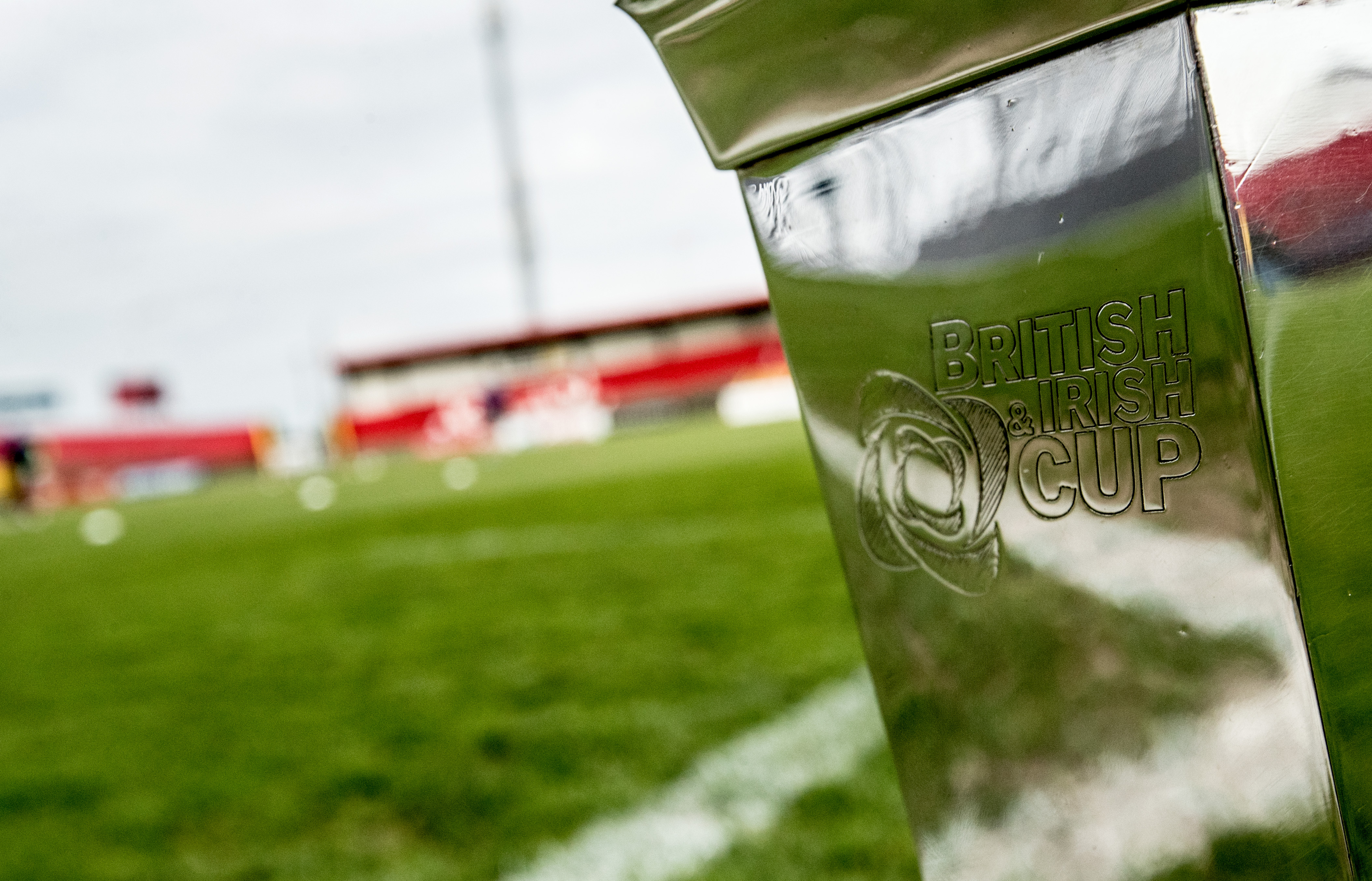 The British and Irish Cup trophy prior to kick-off.