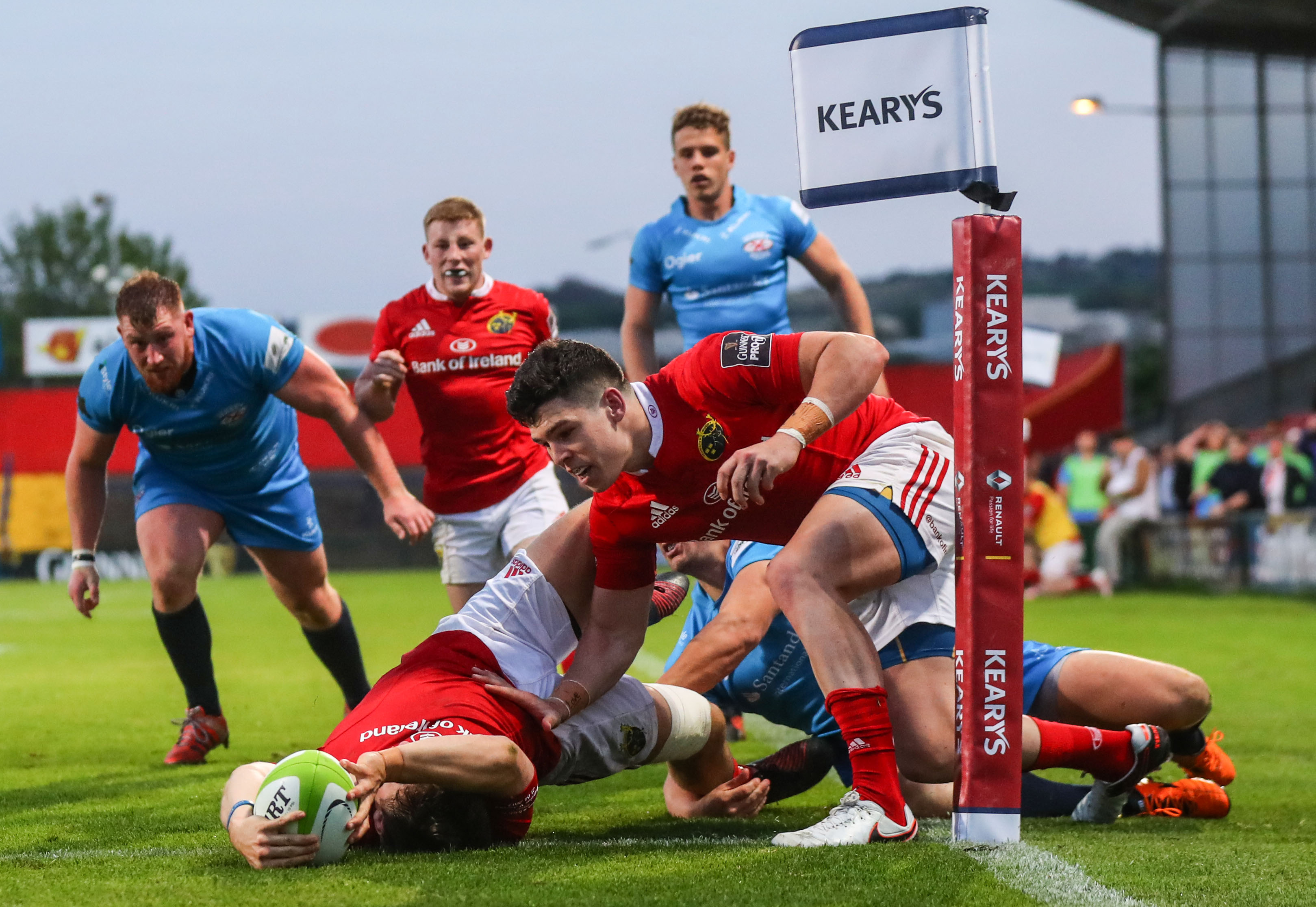Incredible effort from David Johnston to stay in play and score Munster A's third try.