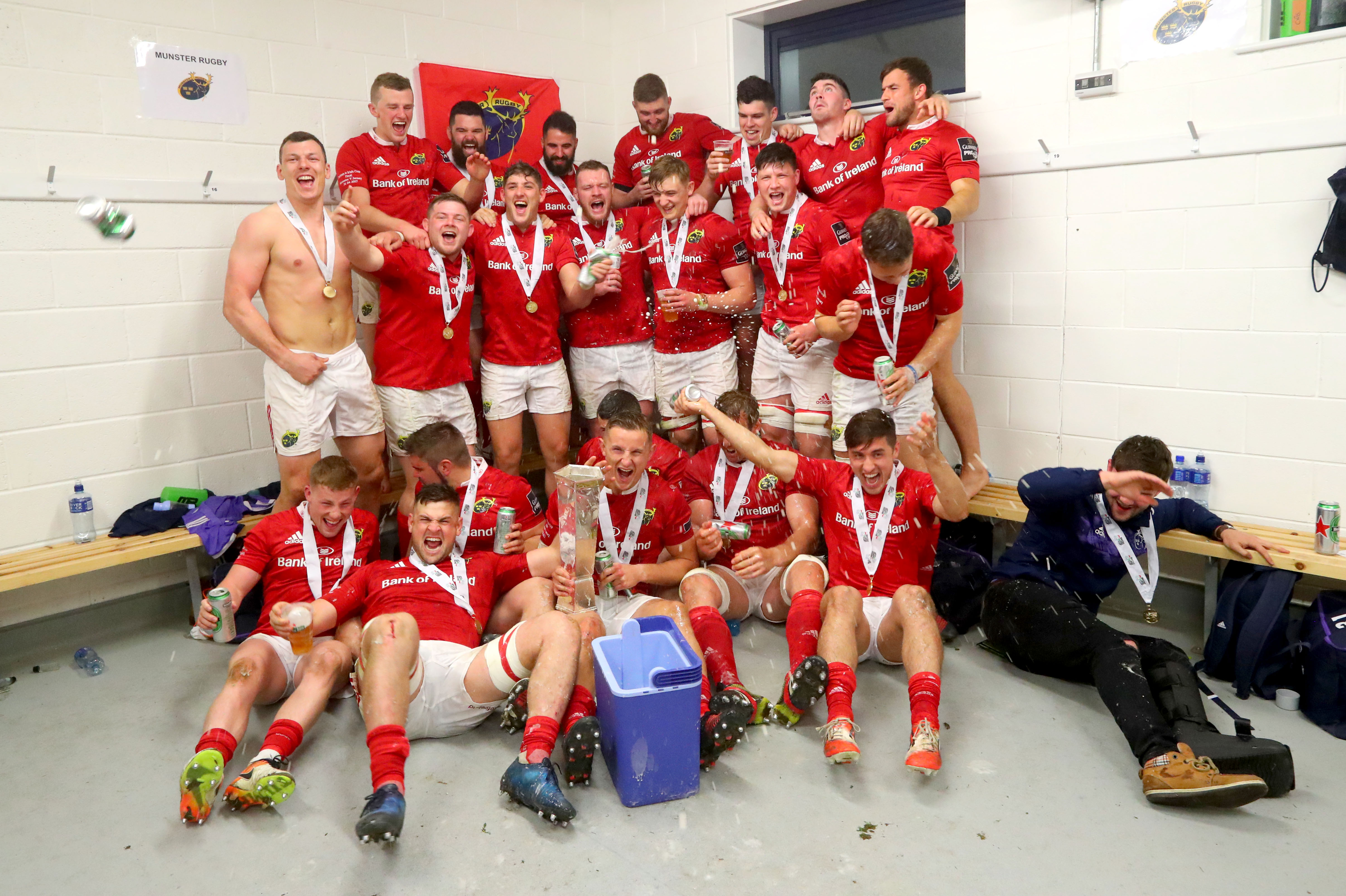 Celebrations continue in the dressing room.