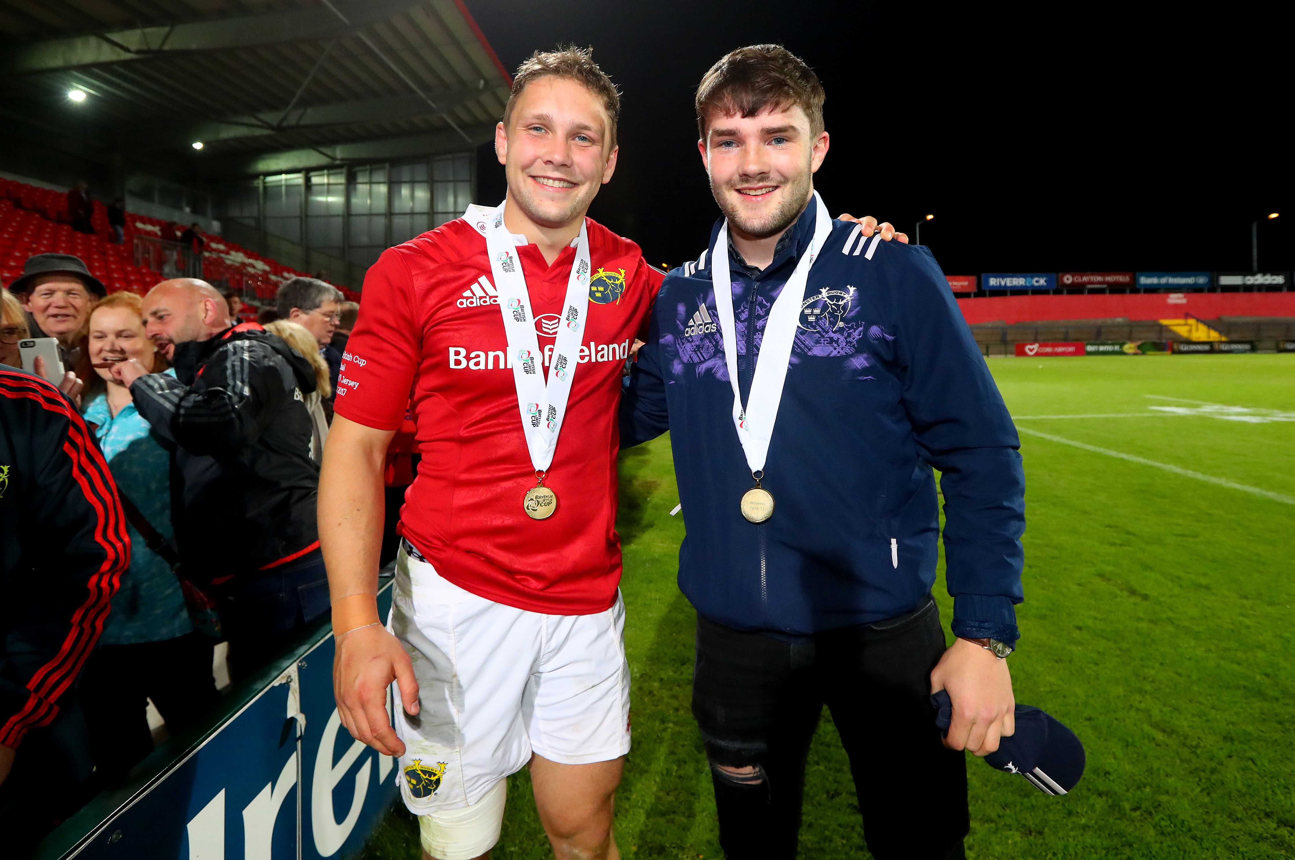 David Johnston celebrates with younger brother Bill who was injured in the semi final win over Ealing Trailfinders.