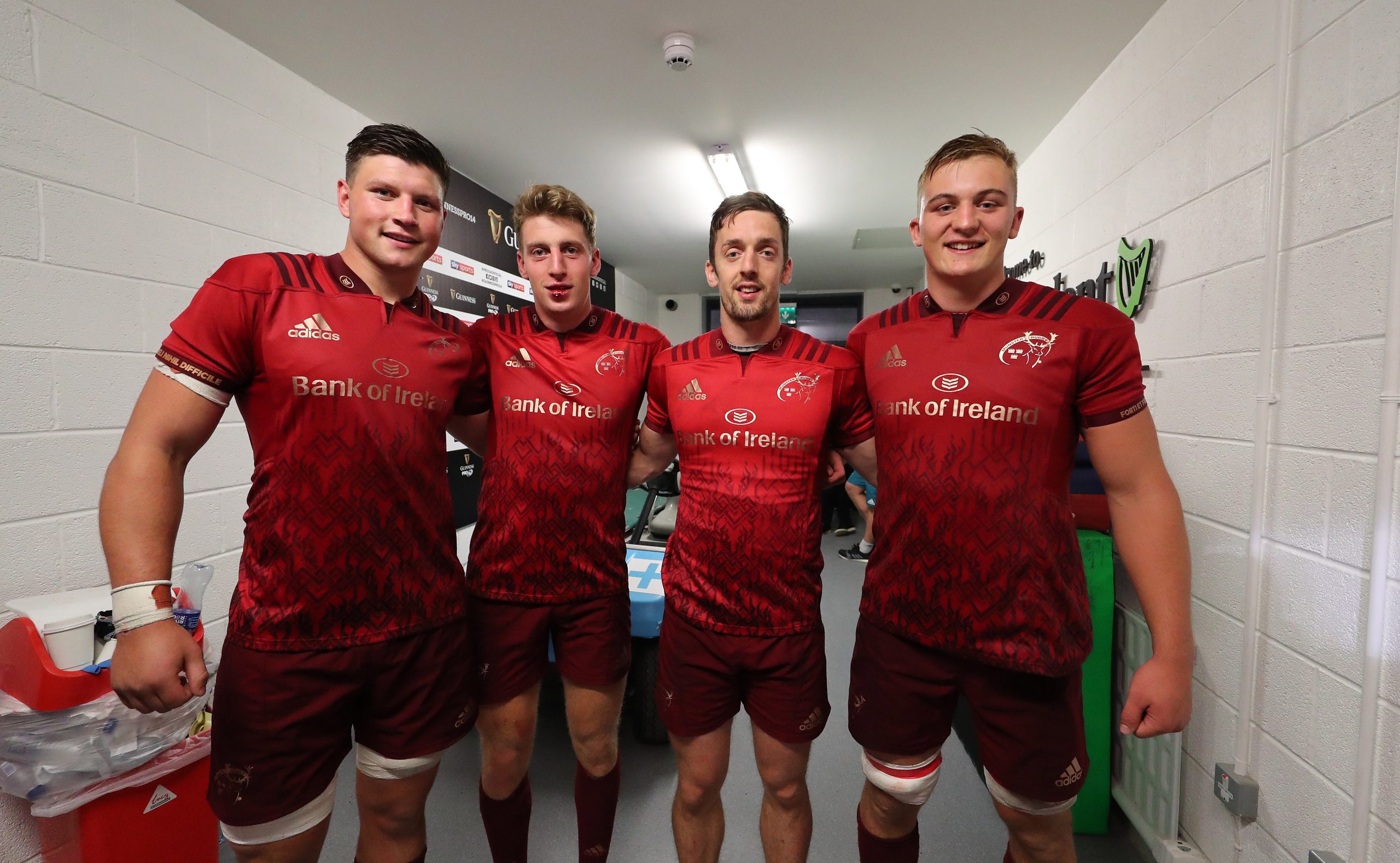 Fineen Wycherley, Liam Coombes, Darren Sweetnam and Gavin Coombes after the pre-season win over London Irish in 2018.