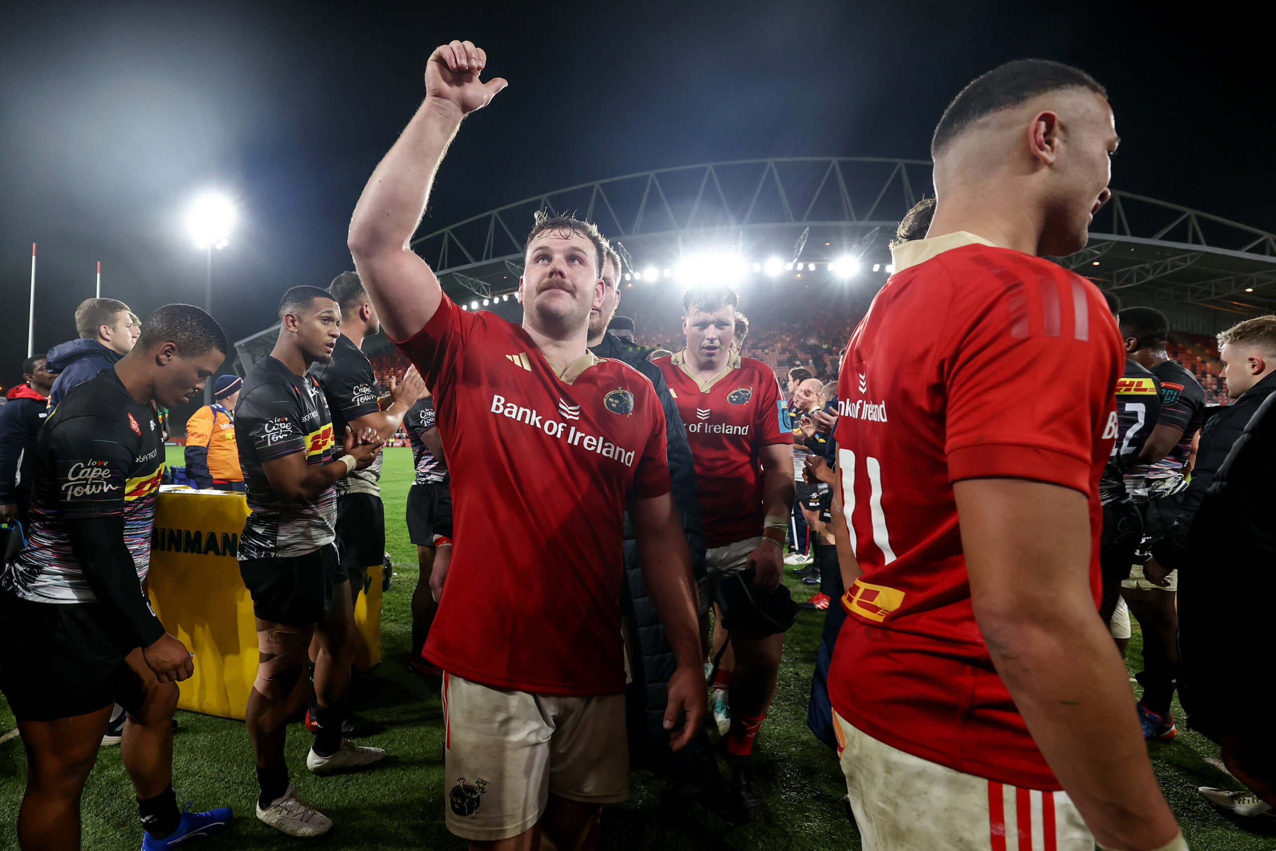 Scott Buckley celebrates a win over Stormers at Thomond Park. 