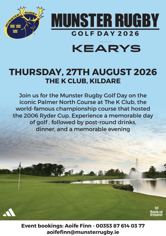 A flyer advertising Munster's Golf Day at the K Club on 27th August