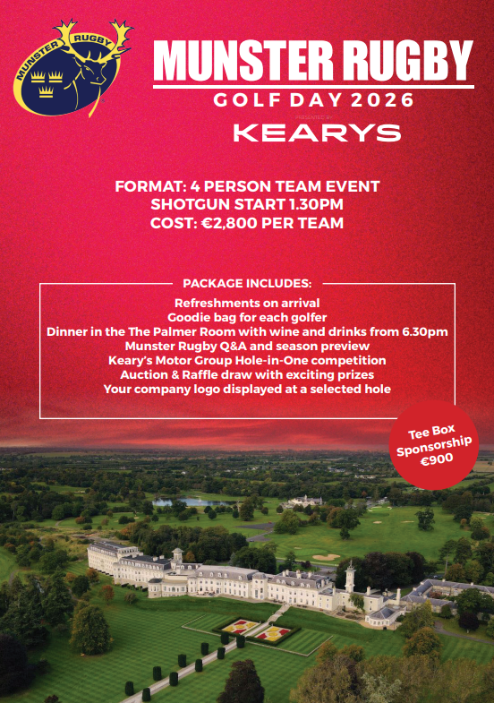 A flyer advertising Munster's Golf Day at the K Club on 27th August