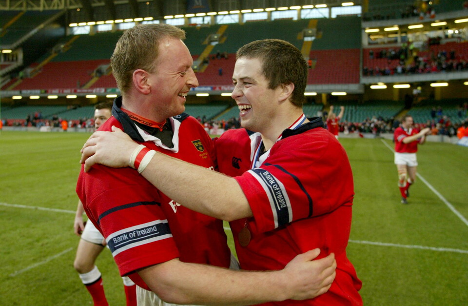 Mick O'Driscoll and Marcus Horan after winning the Celtic League in 2003