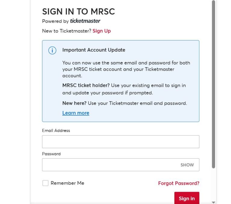 A screenshot of the login screen for MRSC members