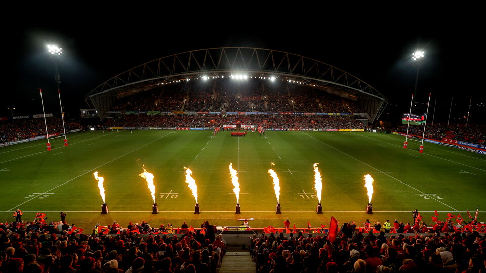 A view of Thomond Park at night 