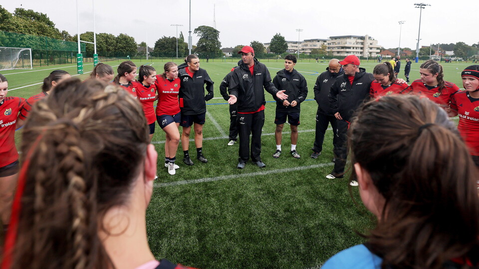 A view of Head Coach Damien Hicks with his Munster U18 Girls Squad