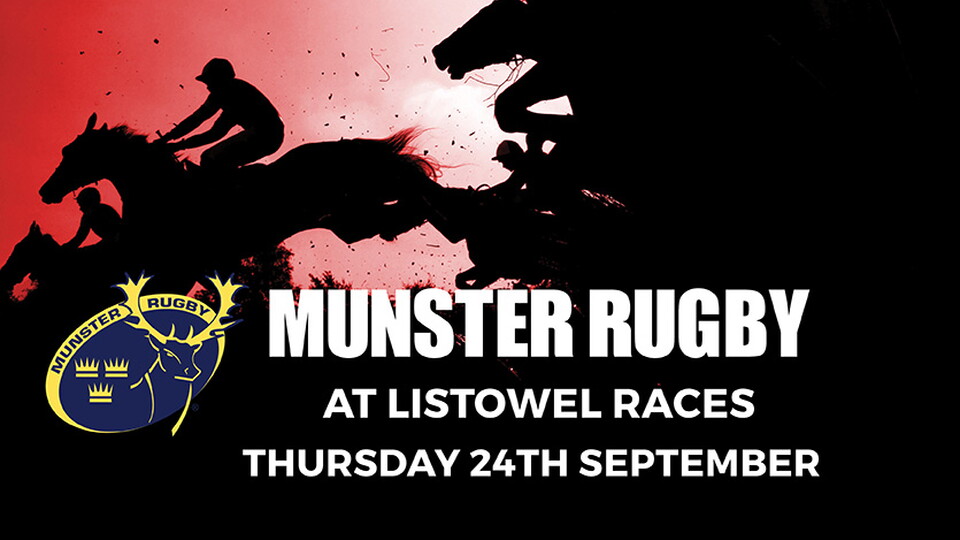 A graphic advertising Munster Rugby Raceday at the Listowel Races on Thursday 24th September