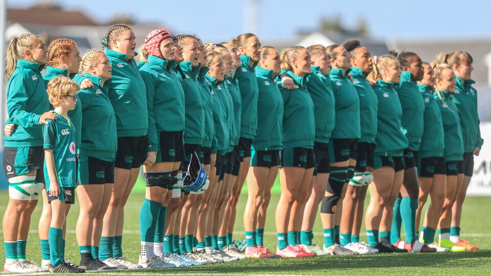 The Ireland team during the national anthems ahead of the game ©INPHO