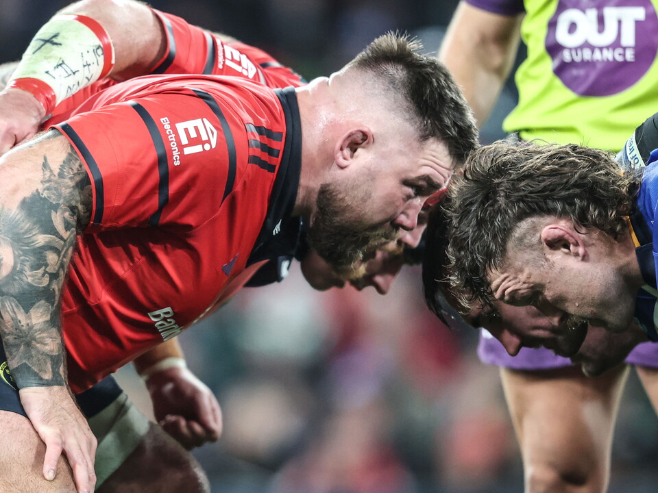 Kieran Brookes packs down in a Scrum for Munster against Leinster 