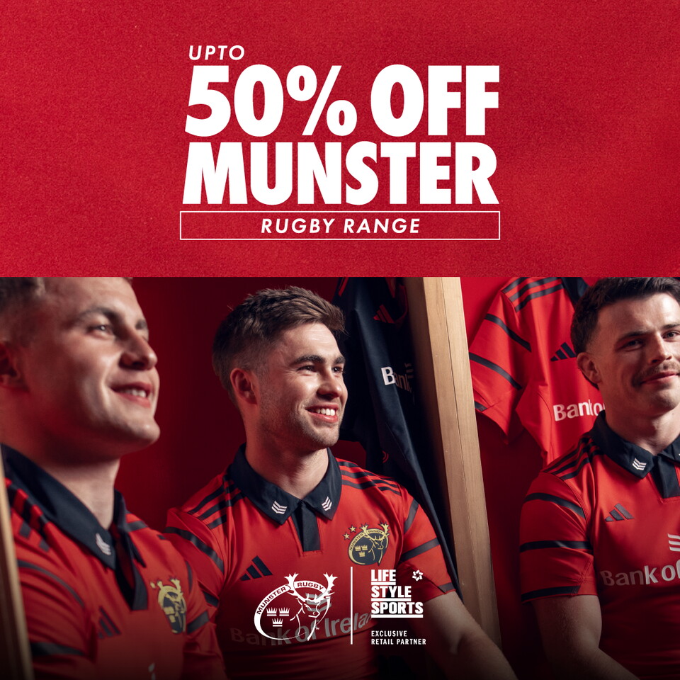 A graphic advertising an offer from Life Style Sports promoting 50% off Munster range